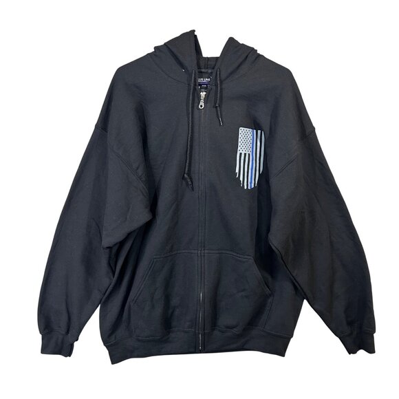 Thin Blue Line Hoodie Men's Size XL Full Zip Black Graphic Print USA Flag EUC - Picture 1 of 10